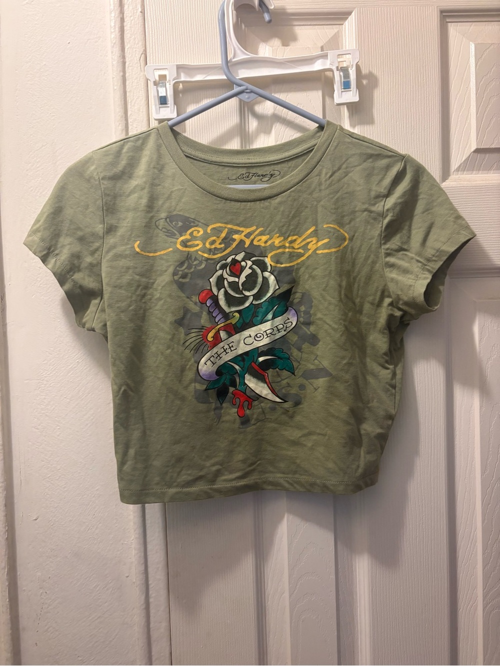 Ed Hardy Olive Graphic Crop Tee